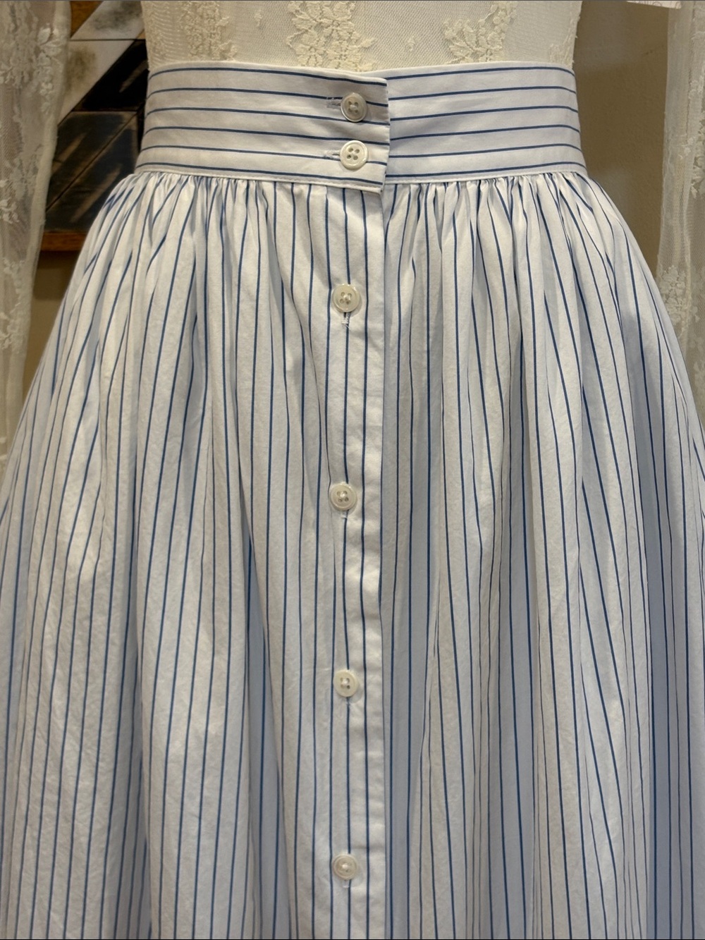 Vintage Ralph Lauren Blue Label 80s Striped Cotton Flared Button Down Maxi Skirt - Picture 3 of 13